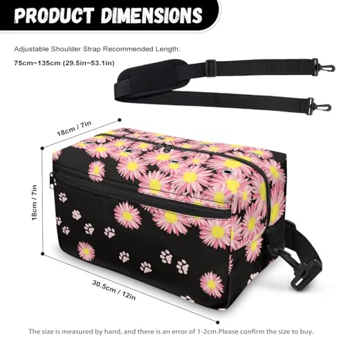 Image of Drnuikhe Pink Daisy Flower Crochet Bag Knitting Bag with Shoulder Straps Traveling Crochet Bags Yarn Bag for Carrying Crochet Hooks, Knitting Kit, Skein Yarn Wool, Project