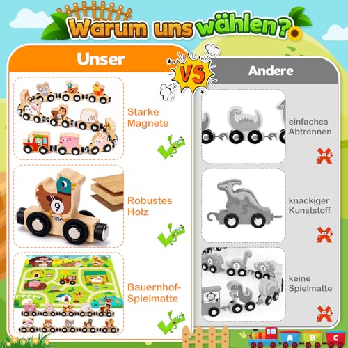 Montessori Spielzeug ab 1 2 3 Jahre: Magnetic Zug Holzspielzeug ab 1 2 Jahre Motorikspielzeug ab 1 Jahr, Holzeisenbahn Kinderspielzeug ab 2-3 Jahre Baby Geschenk 1 2 3 Jahre Geburtstag Junge Mädchen