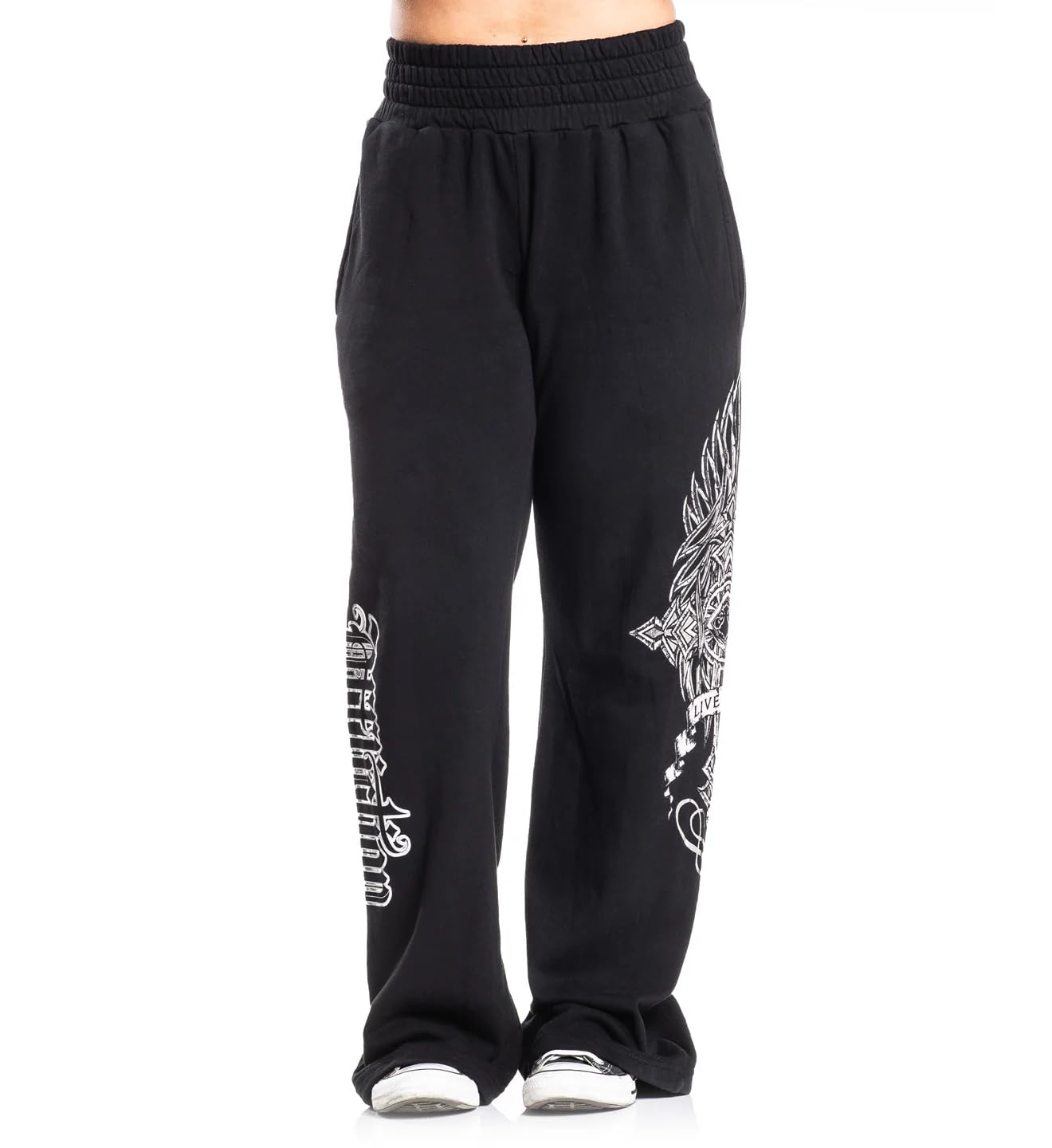 Affliction Women's Casual Sweatpants, Mid Rise Relaxed Fit, Y2K Theme with Side Graphics, Casual Wear