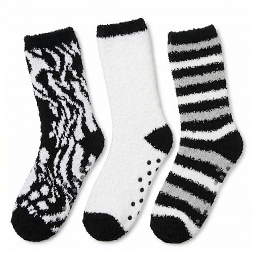 Image of Tipi Toe Womens Fuzzy Crew Socks with Anti Slip Grips Warm Cozy Fluffy Winter Slipper Socks Non Skid Home Socks for Women