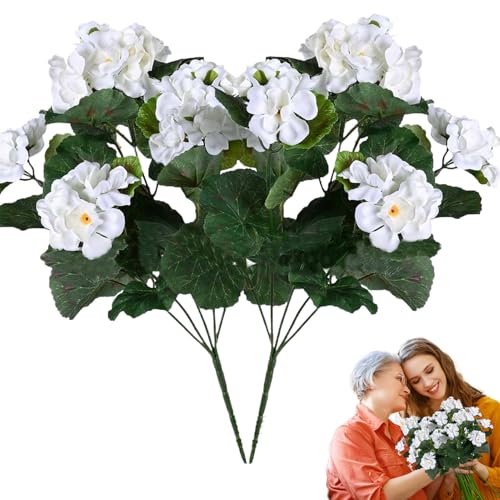 Geranios Artificiales para Exteriores, Juego de 2 Flores Artificiales para Interiores, centros de Mesa Decorativos, Exquisita decoración del hogar para Sala de Estar, Dormitorio, Estudio