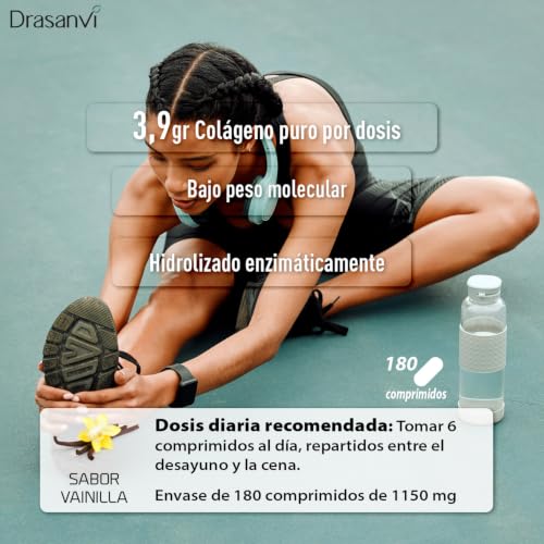 Miniatura 5 de Drasanvi Colageno Marino Hidrolizado+ Magnesio+ Ácido Hialurónico (PACK 3) | Colágeno Articulaciones, Piel y Huesos | 3 × 180 Comprimidos = 90 días | Sabor Vainilla | COLLMAR