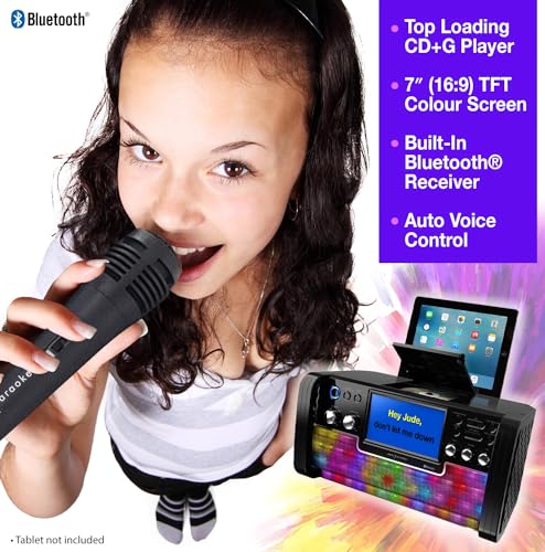 Easy Karaoke EKS780-BT Bluetooth CD+CDG Karaoke Disco Party Maschine mit Lautsprecher, 1 Mikrofon, LED Disco Lichter und 7 Zoll Farb-TFT Bildschirm