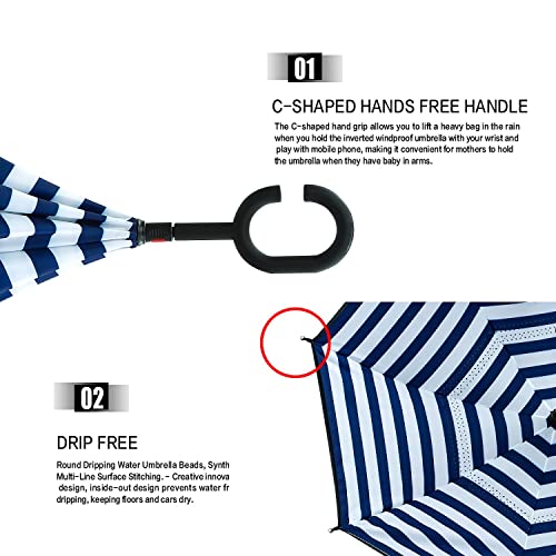 Image of MRTLLOA Double Layer Inverted Umbrella with C-Shaped Handle, Anti-UV Waterproof Windproof Straight Umbrella for Car Rain Outdoor Use