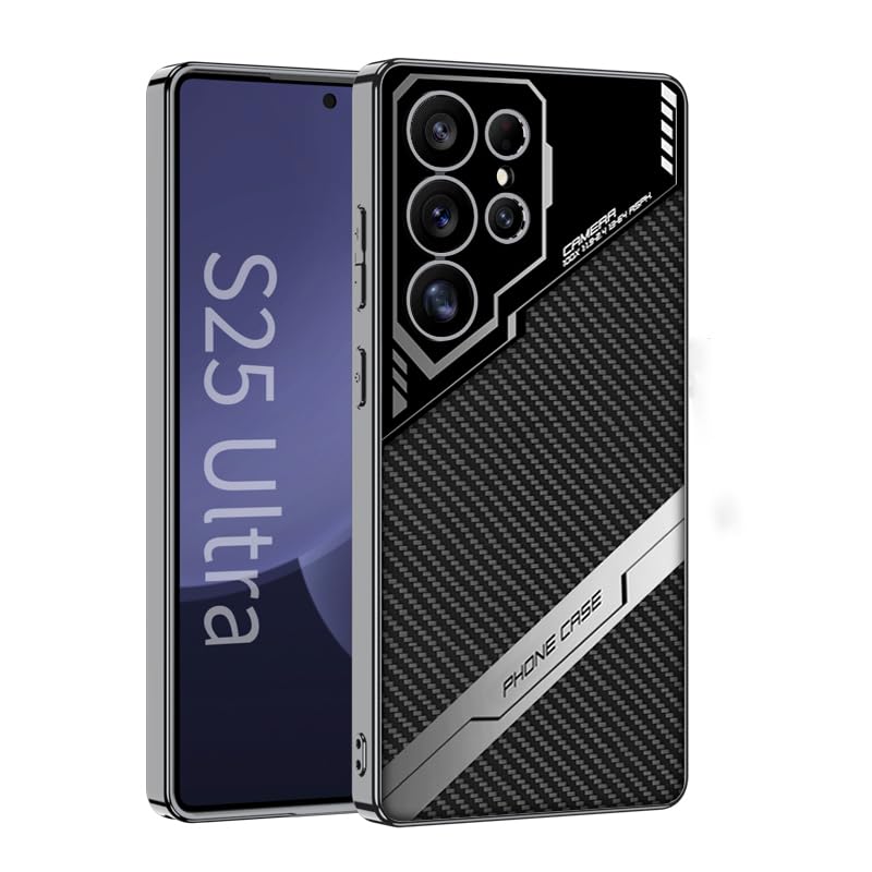 Lunivop for Samsung Galaxy s25 Ultra Case TPU Frame &Back Leather Cover Slim Silicone Funda para S 25 Ultra 6.9 '' 5G 2025 Shockproof Best S25Ultra Phone Cases Fiber Black