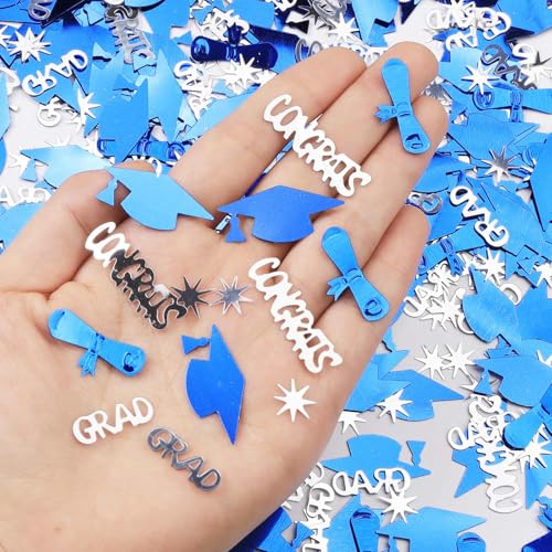 Image of Silver and Blue Graduation Confetti 2026, 1000 Pcs Class of 2026 Table Centerpiece Grad Confetti for 2026 Graduation Party Decorations Supplies