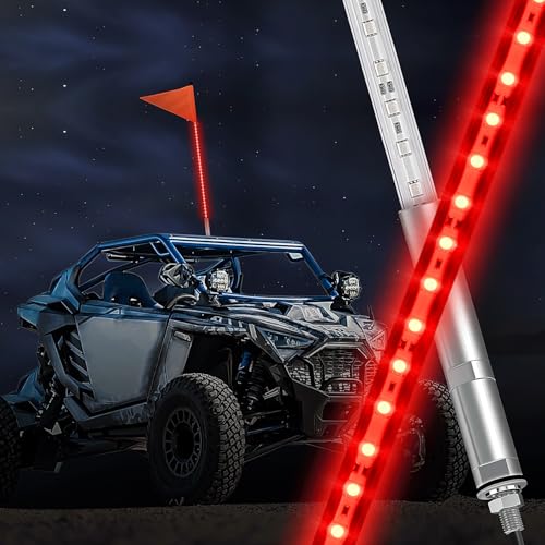 Nilight 1PCS 3FT LED Whip Light with Aluminum Base Red Color Safety Warning Pole Lighted Antenna...