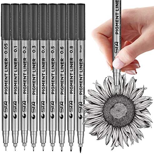 MISULOVE Micro-Pen Fineliner Ink Pens - Precision Multiliner Fine Point Drawing Pens for Artist Illustration, Sketching, Technical Drawing, Manga, Bullet Journaling, Scrapbooking(9 Size/Black)