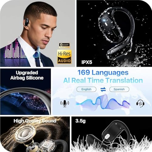 Image of Real-Time AI Translation Earbuds 168 Languages Translator Earphones, Audifonos Traductores Ingles Espanol, Bluetooth 5.4, OWS Open Ear & LCD Touch, Translating Device for Travel Meetings Learning