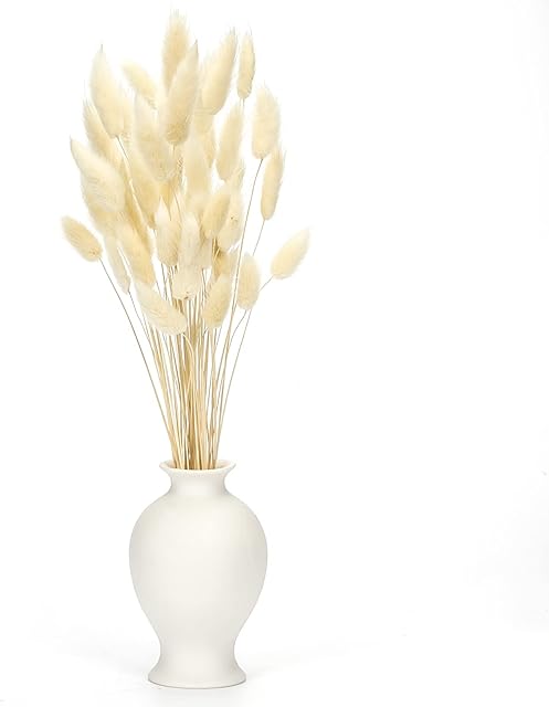 60Pcs White Bunny Tails Pampas Grass, Dried Bunny Tails Natural Flower 17 inch, Flower Arrangements Wedding Dried Flowers Bouquet Home Boho Decor