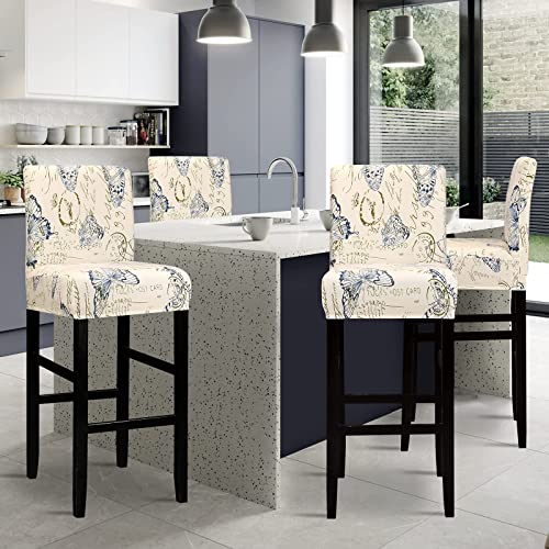 Image of Lellen Bar Stool Covers Set of 4- Jacquard Bar Stool Chair Cover with Backs,Barstool Covers Slipcovers,Stretch Barstool Seat Covers,Chair Protector Covers for Kitchen Dining Room Counter Island