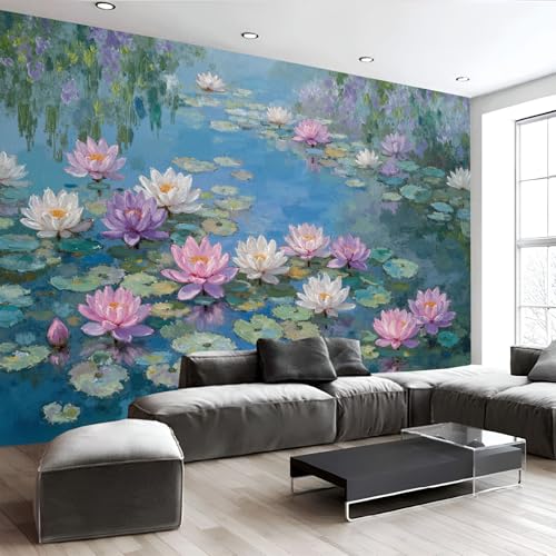 Papier peint paysage naturel nénuphars bleu-vert pour décoration murale