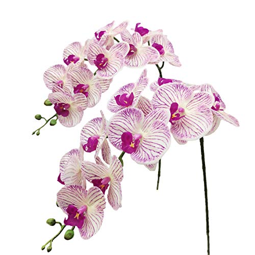 Fnize Faux Orchid Stems Artificial Flowers Purple Pattern 38 Inch 2pcs
