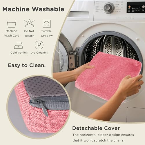 Image of AddGrace Anti-Slip Bar Stool Cushions Square Bar Stool Seat Cushions with Ties Set of 2 Small Square Chair Pads with Machine Washable Cover 12 inchX12 inchX2 inch (Pink)