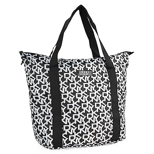 DKNY - Bolso Shopper Mujer Elegante, Bolsos De Mujer Versátiles, Bolso Mujer Para Todo Uso, Bolsos Mujer Con Estilo, Bolso Universidad Mujer DK92880, Negro-Blanco