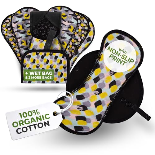 Non-Slip (Premium) Reusable Organic Panty Liners for Women & Teens (Medium 7-Pack) – Breathable High-Temp Washable Cotton Cloth Panty Liners for Vaginal Discharge – Keep You Fresh & Dry for Daily Use