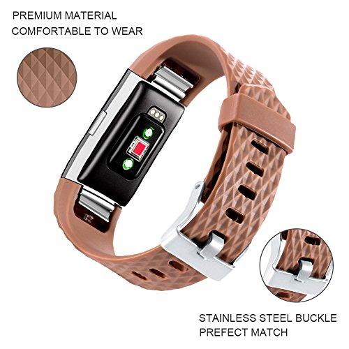 FunBand Strap Compatible with Fitbit Charge 2 Strap Bands,Classic Edition Soft Silicone Sport Adjustable Replacement Accessory Bracelet Straps Compatible with Fitbit Charge 2 (1-Pack Coffee) - Image 2