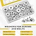 WIESVOP 235Pcs Fender Washers, 304 Stainless Steel Flat Washers Assortment Kit, 15 Different Sizes M3 M4 M5 M6 M8 M10 M12 Metal Washers for Screws Bolts Hardware for Various Home Industrial Automotive