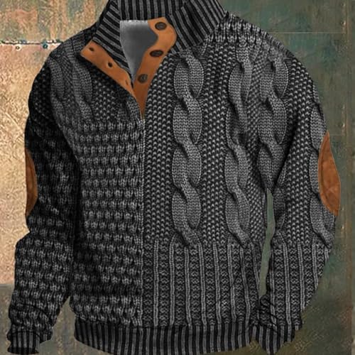 Whitecloths Life Clothing Men, Retro Print Stand Collar Button Sweatshirt, Men's Vintage Knit Print Zip-Up Sweatshirt2