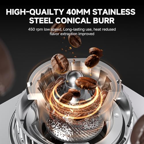 Image of Burr Coffee Grinder with 45 Grind Settings, 40mm Conical Burr, Anti-Static Technology, Touchscreen Control, 300g Bean Hopper, Stainless Steel Body, for Espresso to French Press, Easy to Clean