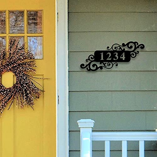Personalized Scroll Metal House Number Address Plaque | Red, Black, or Silver | Custom Street Address Metal Wall Sign Wall Art Customized Address Marker Housewarming Gift - Made in USA