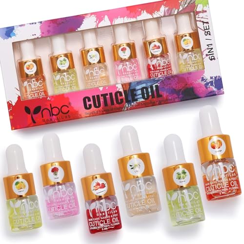 nbc BeautiLab Aceite para cutículas, juego de 6 piezas de aceite para cutículas de uñas con flores aceite para cutículas para uñas con vitamina E para reparar cutículas suavizante de cutículas durante