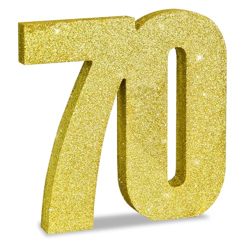 Image of TONIFUL 70th Birthday Decoration for Men and Women,70th Anniversary Decoration,Glod Glitter 70th Birthday Centerpieces for Party Decoration,Number 70 Centerpiece Table Decoration