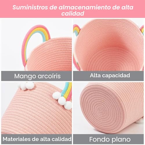 Pack 2 cestas de almacenamiento infantil de cuerda de algodón con arcoíris tricolor 6