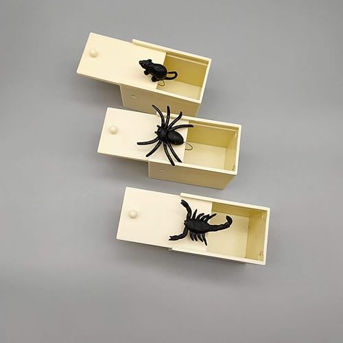 Miniatura 7 de ABOOFAN 6 cajas de madera para bromas de Halloween, caja de asusto de araña, insectos simulados, trucos de araña, caja de broma para fiestas de