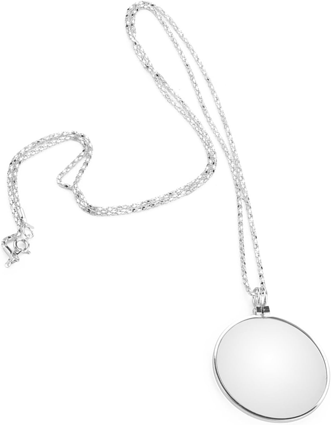 Magnifier Monocle Lens, Magnifying Glass Pendant, Necklace Magnifying Glass Loupe 2 Colors 5X Magnifier Monocle Lens for Library Reading Zooming Jewelry Crafts Needlework (Silver)