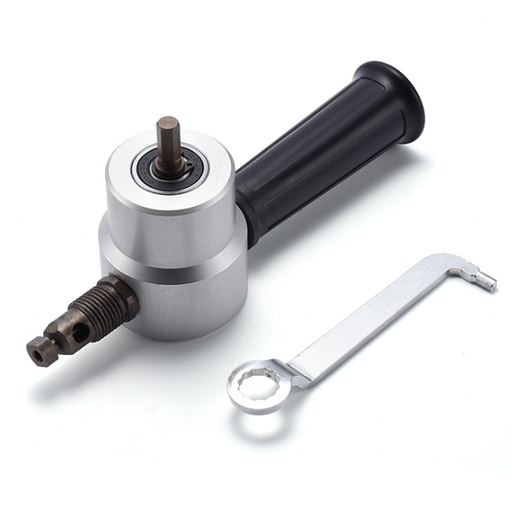 Metal Cutter, Sheet Nibbler Metal Cutter, Double Head Drill Attachment Metal Cutting Sheet Nibbler Saw Tool Kit with Wrench