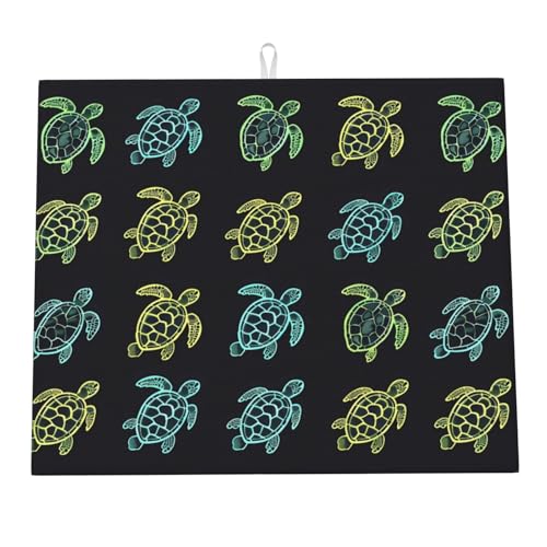 Tappetino Scolastoviglie Neon Colorful Turtle Tappetini Bancone Cucina Asciugatura Rapida Tappetino Drenante Per Lavandini Stoviglie Cucine 46X61Cm