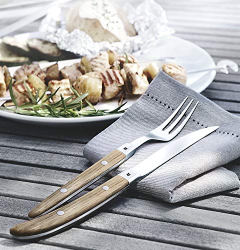 Foto von WMF Ranch Steakbesteck 12-teilig, Besteck Set 6 Personen, Steakmesser Set mit Gabel, Spezialklingenstahl geschmiedet, Cromargan Edelstahl mattiert, Eichenholz geölt