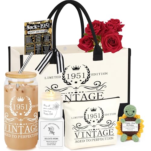 DOGMEM 75th Birthday Gifts for Women 1951 Tote Bag Cosmetic Bag for Mom Grandma Wife...