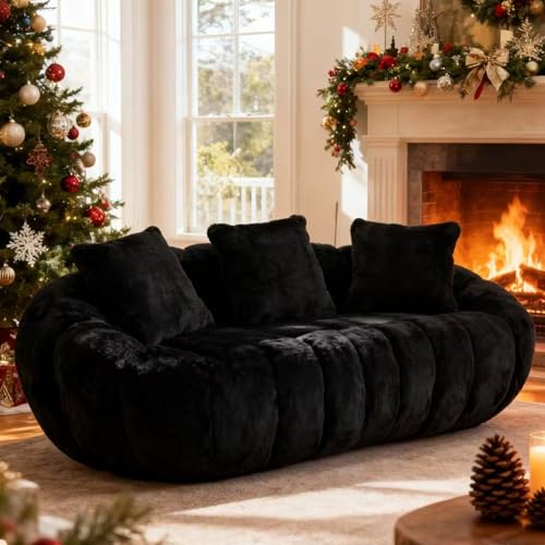 75" Boneless Couch Loveseat for Bedroom, Black Cloud Couch Loveseat