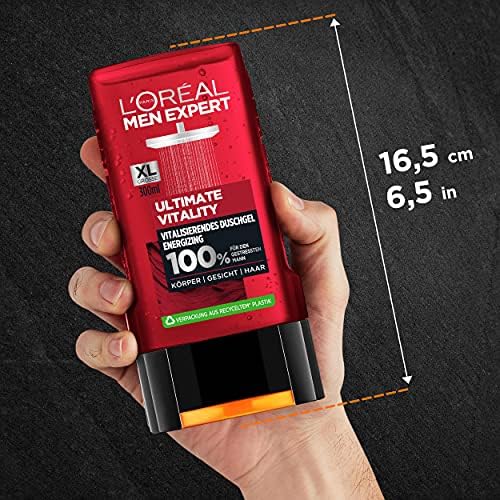 L'Oréal Men Expert Żel pod prysznic do ciała, twarzy i włosów, efekt lodu i dodatkowy efekt chłodzenia dla mężczyzn, Ultimate Vitality, 1 x 300 ml