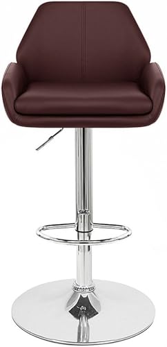 Miniatura 5 de Tesla - Taburete de bar/mostrador de altura ajustable contemporáneo, de cuero, base cromada/reposapiés (espresso) Negro -,Espresso,Blanco