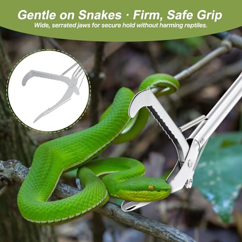 Image of 50 inch Folding Snake Grabber Tongs, Stainless Steel Snake Catcher Tool | Wide Jaws & Non-Slip Handle - Humane Reptile Handling Stick for Outdoor, Yard, Farm & Camping Use