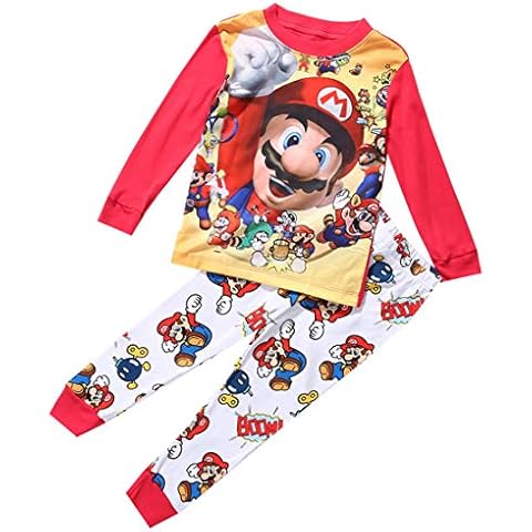 Boys Pyjamas for Boys Super Mario Kid Pjs Long Sleeve Sleepwear Set Toddler Nightwear Clothes (Multicolor, 5-6T) Cover