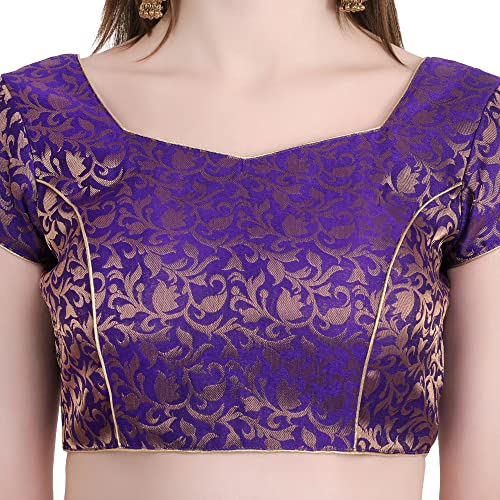 Image of Women's Short Sleeve Brocade (Chanderi) Readymade Stitched Saree Blouse Ready to Wear Half Sleeves Ladies Blouse