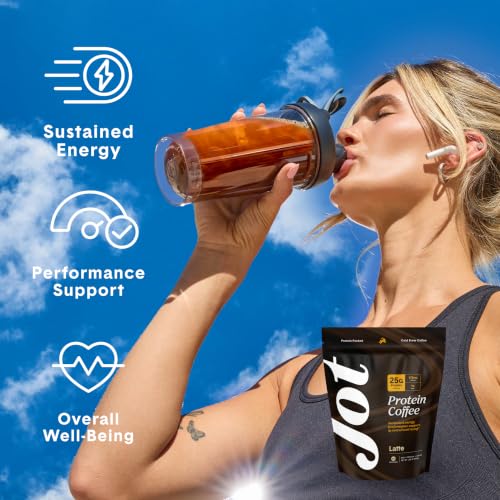Image of Jot Protein Iced Coffee - 25g Grass-Fed Whey, Only 4 Ingredients - 170mg Caffeine, 1g Sugar, No Artificial Sweeteners - Mix with Water, Milk or Smoothie - Original Latte (15 Servings)