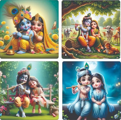 Image of Jwalpa Collection Fridge Magnet Baby Animal Decorative for almirah Set of 6 Refrigerator MDF Wooden Home Kitchen Decor Magnets, Washing Machine,Study Table Stylish, Cafe, Office (Radha Krishna)