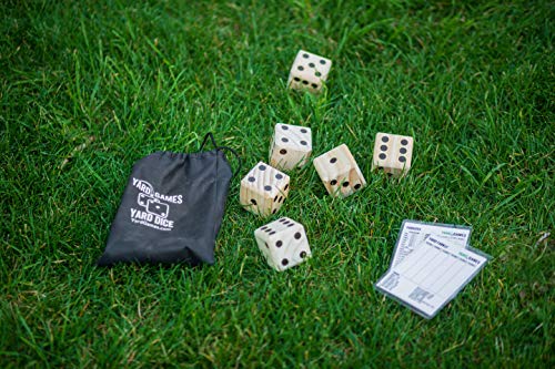 Yard Games Large 2.5" Wooden Yard Dice With Laminated Yardzee And Yard Farkle | Includes 6 Dice With Durable Carrying Case #TOP4