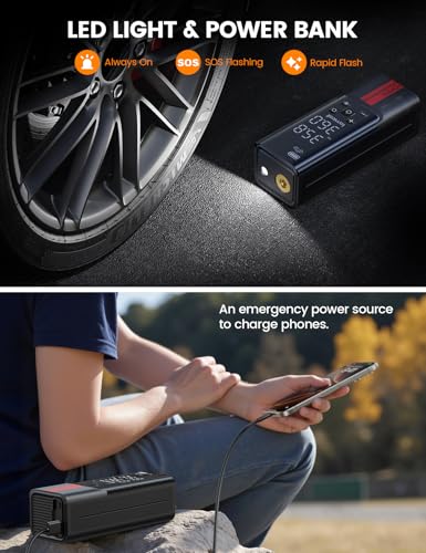 Image of Lamicall Portable Car Tire Inflator - Air Compressor [150 PSI] [4X Faster] Cordless Car Air Pump Rechargeable, Pressure Gauge Display, LED Light, for Cars, Motorcycles, Bike, Wheels Accessories Gifts