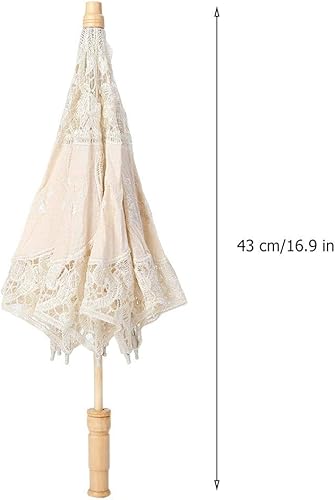 Miniatura 3 de Vensans Sombrilla de encaje hecha a mano con bordado de flores de encaje sombrilla de boda y novia L-beige