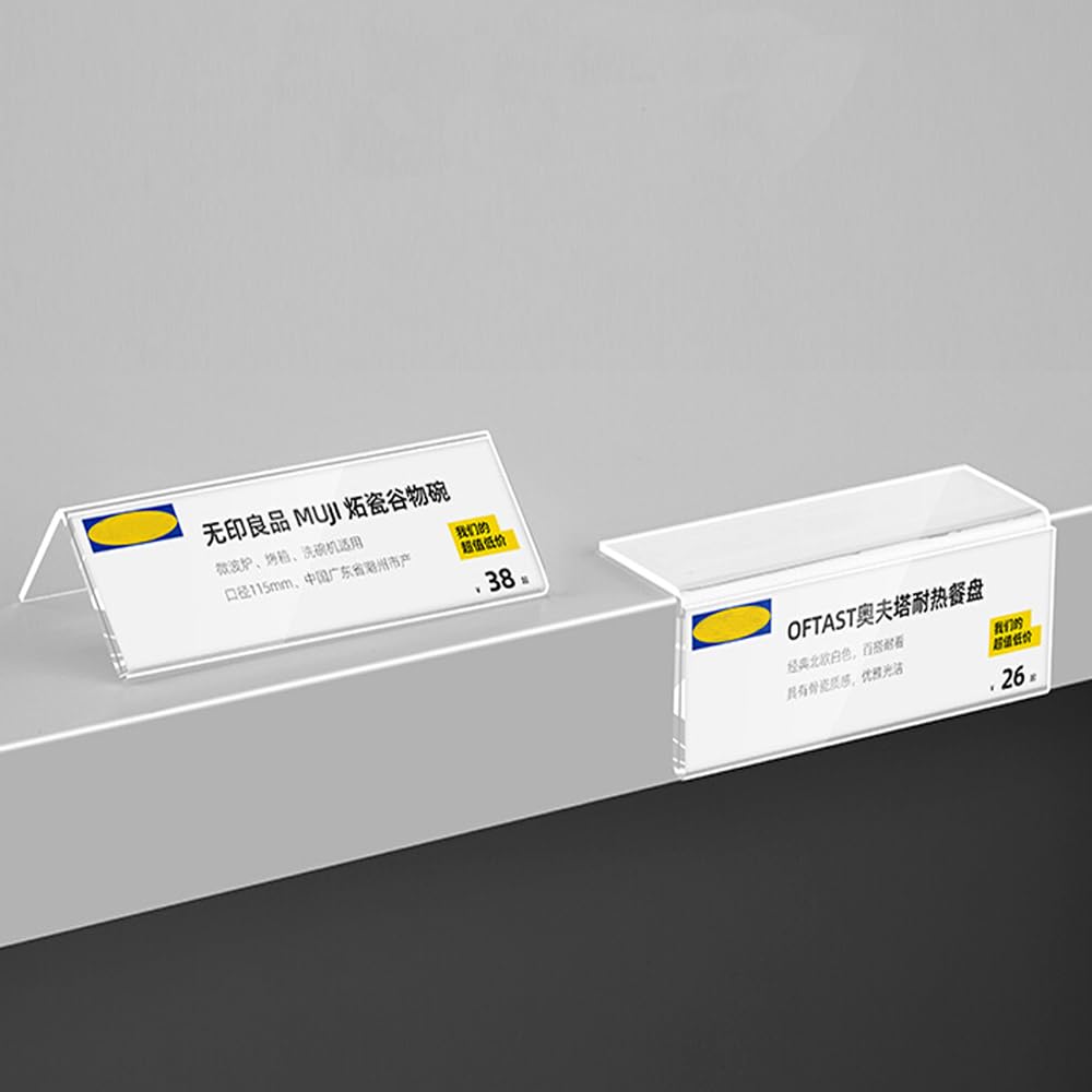 Porta etichette autoadesive in acrilico per cartellini dei prezzi, a forma di L, da tavolo, confezione da 10 (100 x 100 mm)