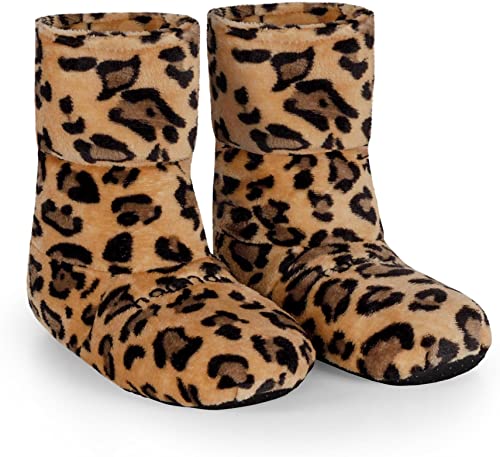 normani® Körnerpantoffeln - Hausschuhe für die Mikrowelle - Hausstiefel mit Leinsamenfüllung - extra hoher Schaft Leopard 41-45