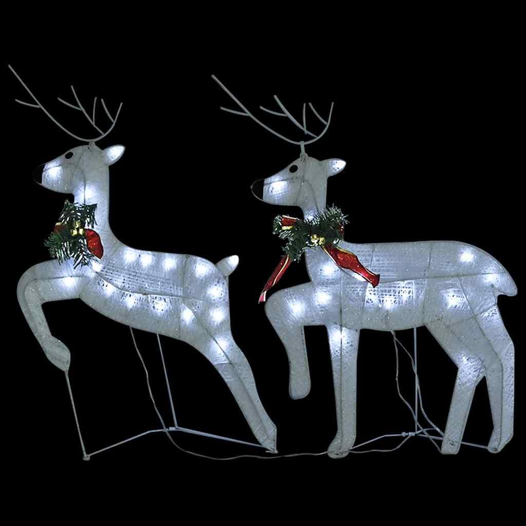 LED-Rentiere 2 Stück Weiß 40 LEDs Weihnachtsbeleuchtung wetterfest für Innen und Außen mit 8 Lichteffekten, USB, Batteriebetrieb, Dekoration für Garten Balkon Terrasse Haus Dach Fassade