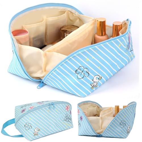Travel Makeup Bag,Large Capacity Cosmetic Bags for Women，Lingerie Organizer,Foldable Waterproof Portable Pouch Open Flat Toiletry Bag Make up Organizer