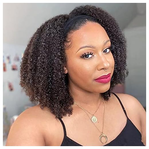 ISEE Hair Mongolian Afro Kinky Curly Headband Wig Human Hair 200% Density Afro Wigs for Black Women Human Hair Natural Curls Grade 10A Glueless Human Hair Wigs (20 Inch)